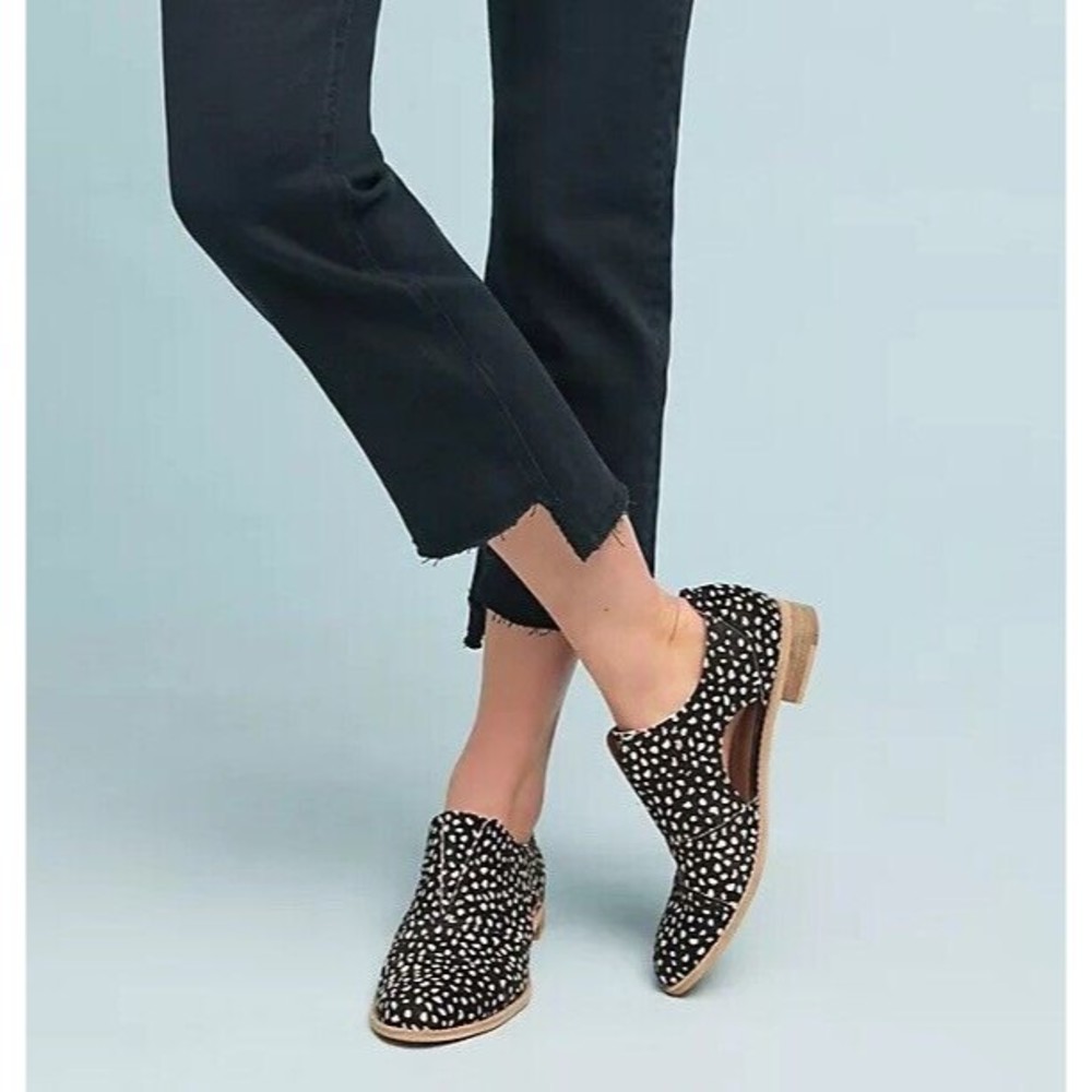 ALL BLACK Cutout Cowman Slip-On Women flat Shoes Size 39 8.5 9 leather hair calf